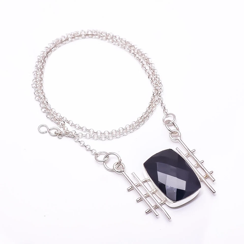 Black Onyx 925 Sterling Silver Tennis Necklace 19-23" C44120410, Christmas Gift - Image 4 of 4
