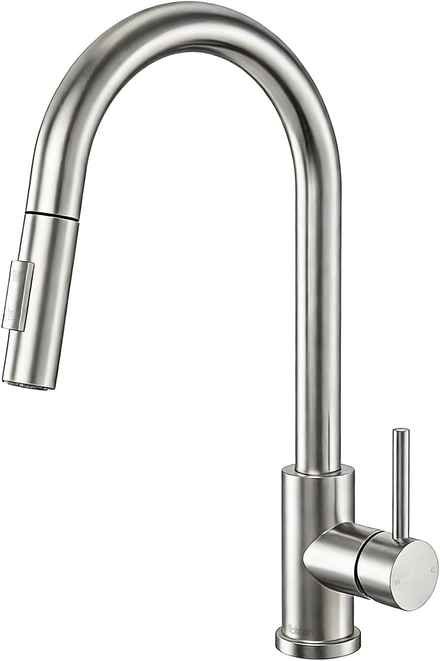 Kitchen Sink Faucets with Pull-Down Sprayer, Modern Stainless Steel Single Ha...
