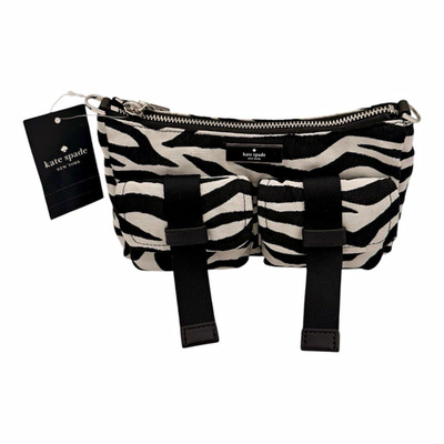 Kate Spade New York Zebra Print Canvas Zip Shoulder Bag Detachable Strap B/W