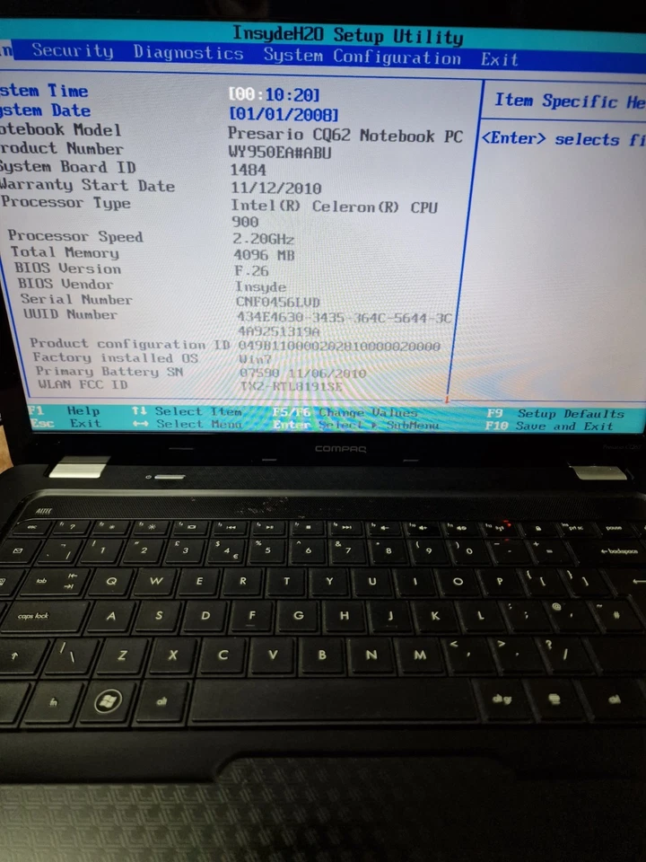 HP Compaq CQ62 Laptop 15.6" Intel Celeron 900 2.2GHz 4gb Ram Power On Tested - Image 4 of 4