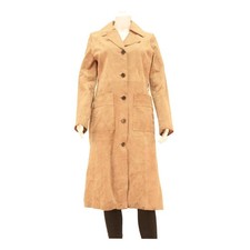 STRADIVARIUS Damen Beige Lederjacke Knöpfe Taschen Lang S – Outdoor