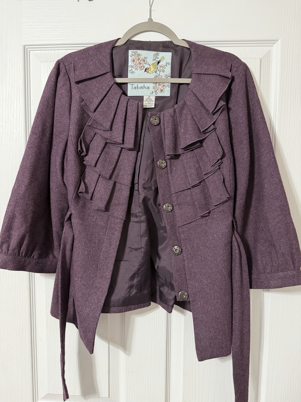 Tabitha Purple Ruffle Belted Collared Button Jack… - image 1