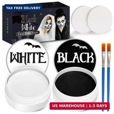 Black and White Face Body Paint with 2 Brushes and 2 Sponges, Non Toxic and High