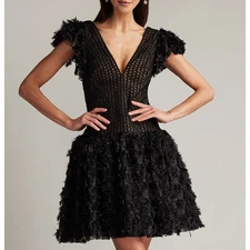 Tadashi Shoji Sho Black Minx Flower Embellished Mini Dress 2 NWT SCHE24623S