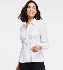 I.N.C. International Concepts Grommet-Detail Blouse Women's XXL Bright White L/S