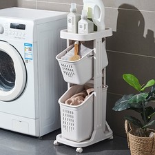 Rolling Laundry Basket Trolley Cart Washing Clothes Storage Sorter Hamper