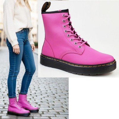 Dr Martens Zavala combat boots thrift pink leather lace up preppy