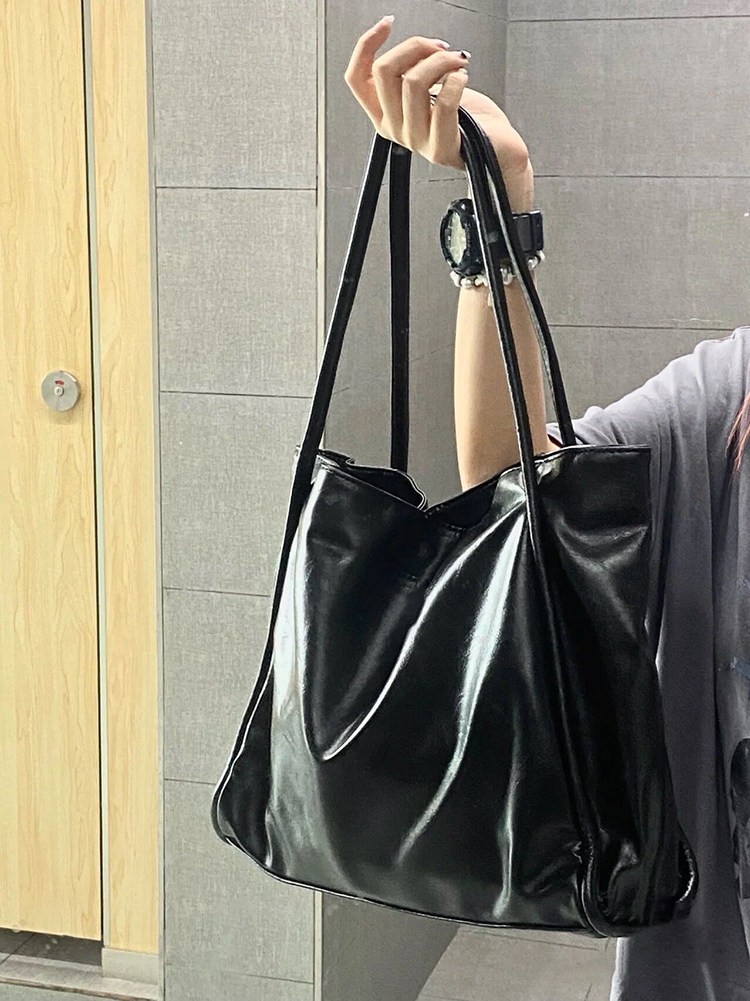 Minimalist Large Tote Bag Soft Leather Shoulder Bag Slouchy Korean Purse