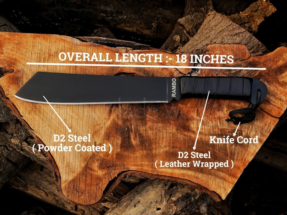 Cuchillo de machete Rambo IV con funda de cuero gratis cuchillo Bowie de supervivencia de película Rambo Foto 4 de 4