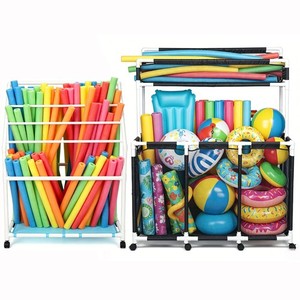 Yescom 270 Gal Pool Float Storage Bin 2 Tiers w/ Towel Rack Set Rolling Toy