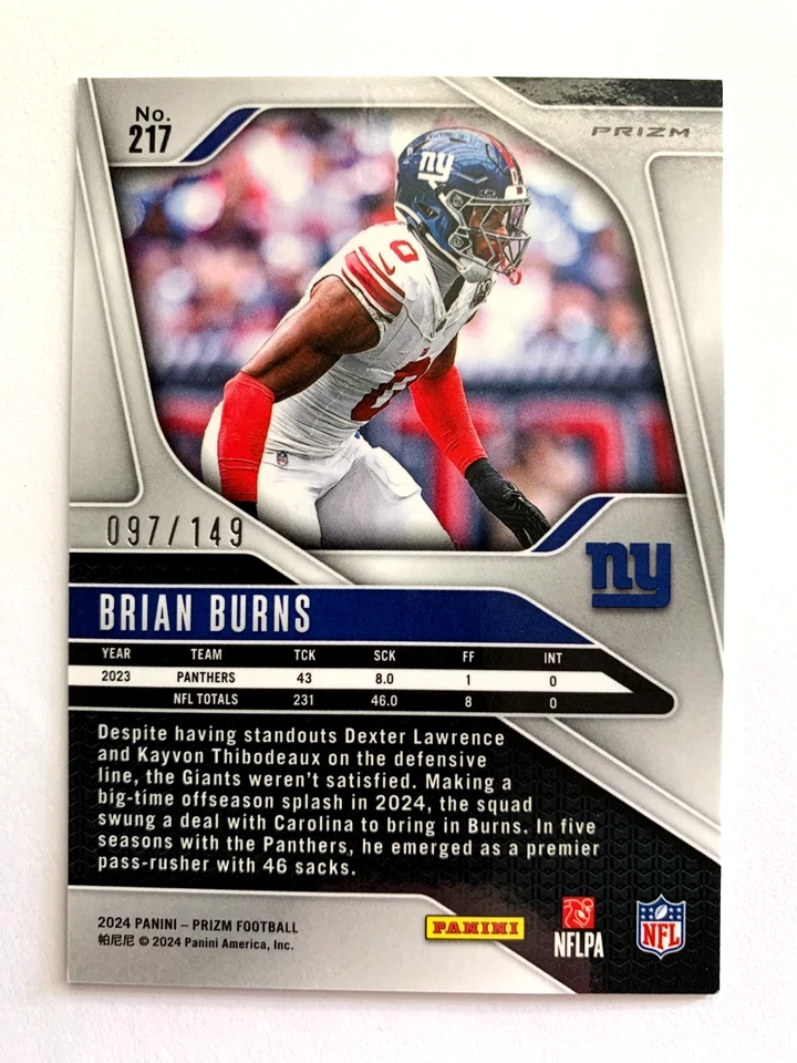 2024 BRIAN BURNS /149 PRIZM RED WAVE #217 - Image 2 of 2