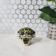 Tiger Face Belt Buckle Oversized Silver Finish Metal Green Yellow Fashion Buckle