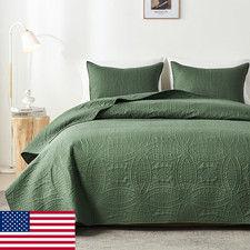 Akkialla King Quilt Bedding Set, Olive Green Ultrasonic King/Cal King, Lightweig