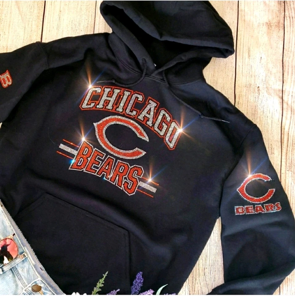 Chicago Bears Bling Hoodie or Crewneck Sweatshirt Blue or Black Sz S-5X Unisex - Image 4 of 4