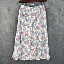 Vintage medium pink purple floral pleated long skirt Cottagecore