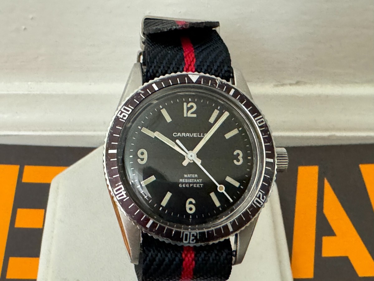 Vintage Caravelle 666 Feet Diver Watch 2876-DP BWCo Japan Ticks