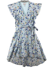 BCBGeneration Dress Womens Sz 12 Blue Floral Wrap Hi Low Knee Length