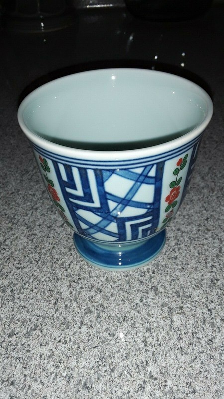 Japanese Blue Arita Tea Ceremony Chawan Tea Cup Flowers Made in Japan Pottery