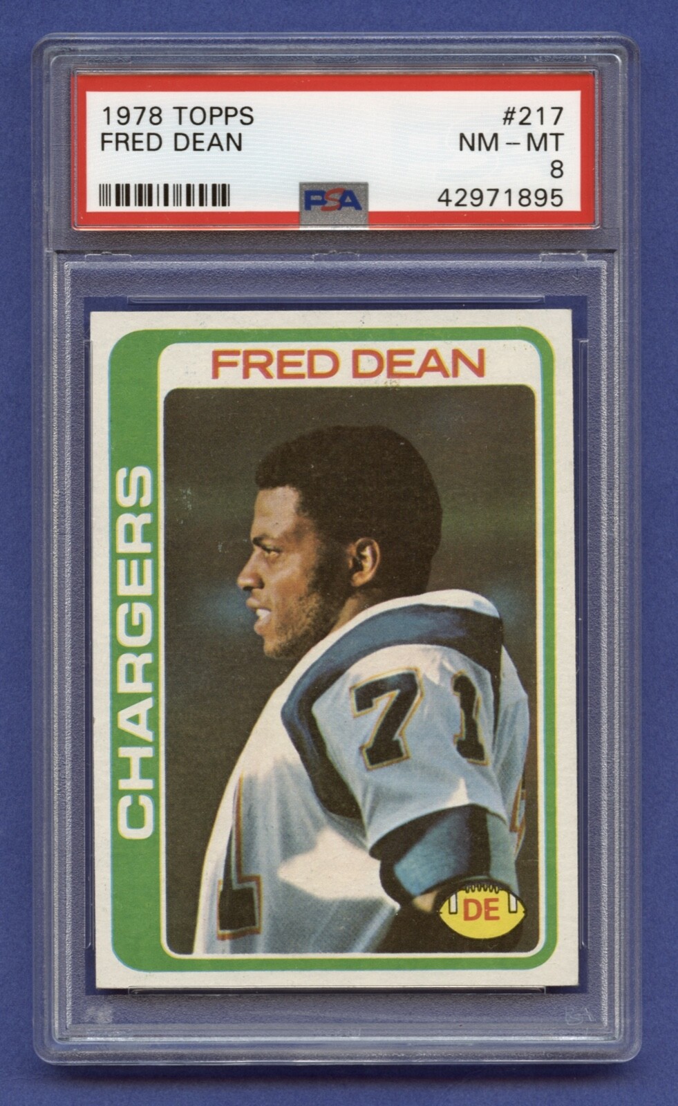 1978 FRED DEAN ROOKIE PSA 8 NM-MT HOF TOPPS SAN DIEGO CHARGERS SHARP (#217) RZC
