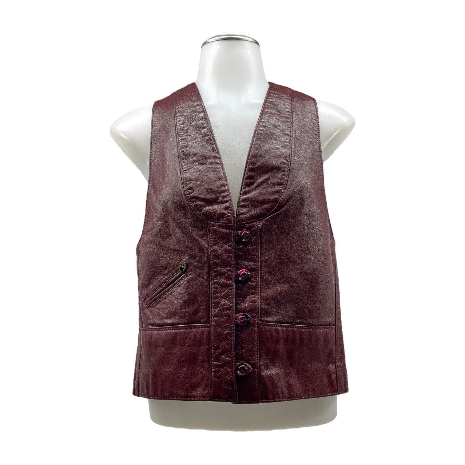 Vintage 70s ETIENNE AIGNER Womens 8 Leather Vest Sleeveless Jacket OXBLOOD RARE image 3