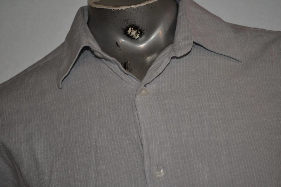 35949 Camisa Hawaiana Cubavera Gris Rayas Lino Mezcla Algodón Talla Grande Para Hombre Foto 4 de 4