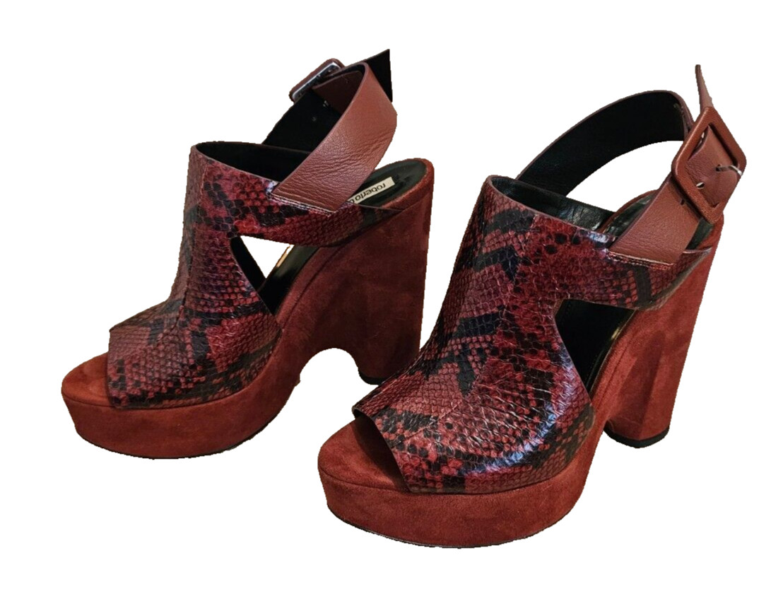 ROBERTO CAVALLI Burgundy Python Print Leather & S… - image 3