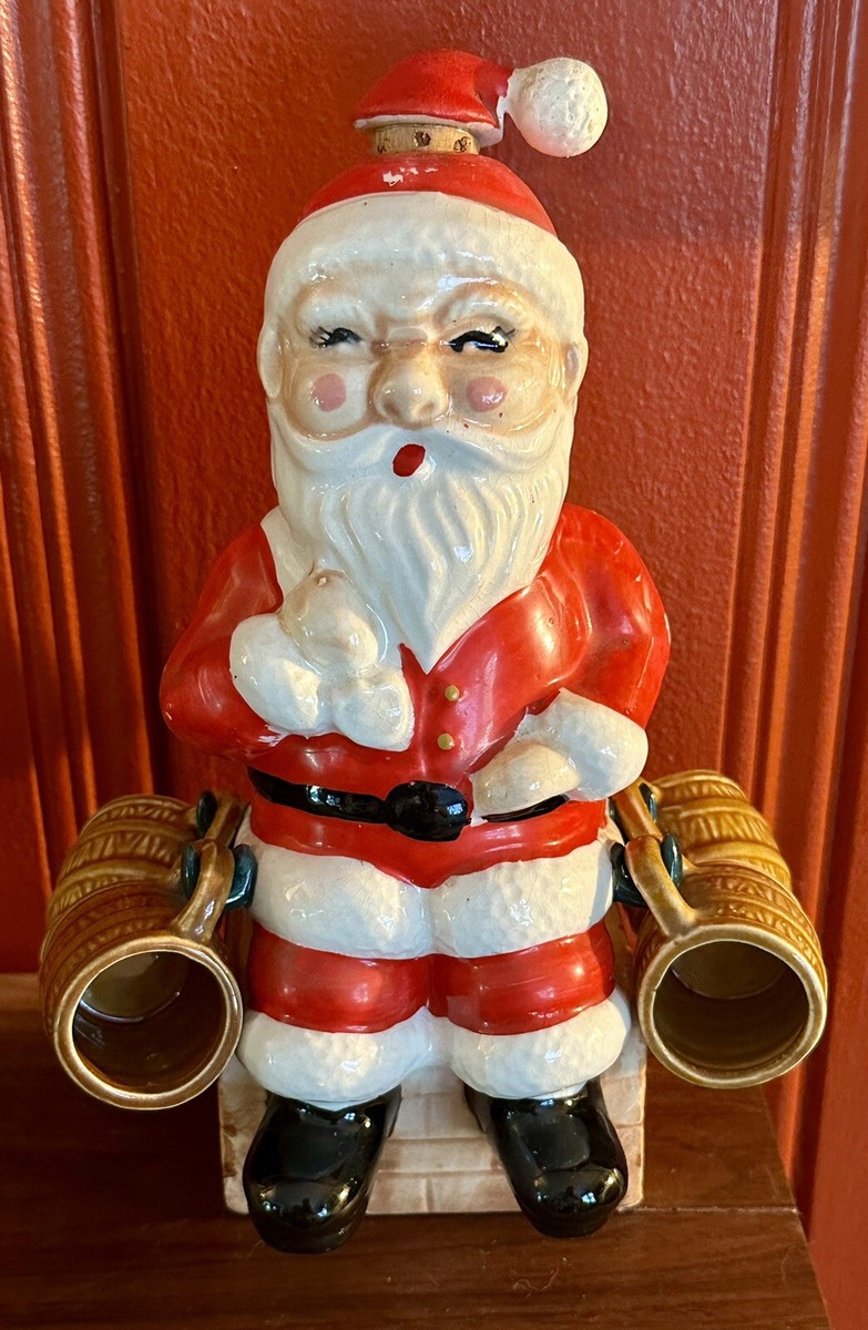RARE VTG Chase Ceramic Santa Claus Kitsch Liquor Decanter 4 Barrel