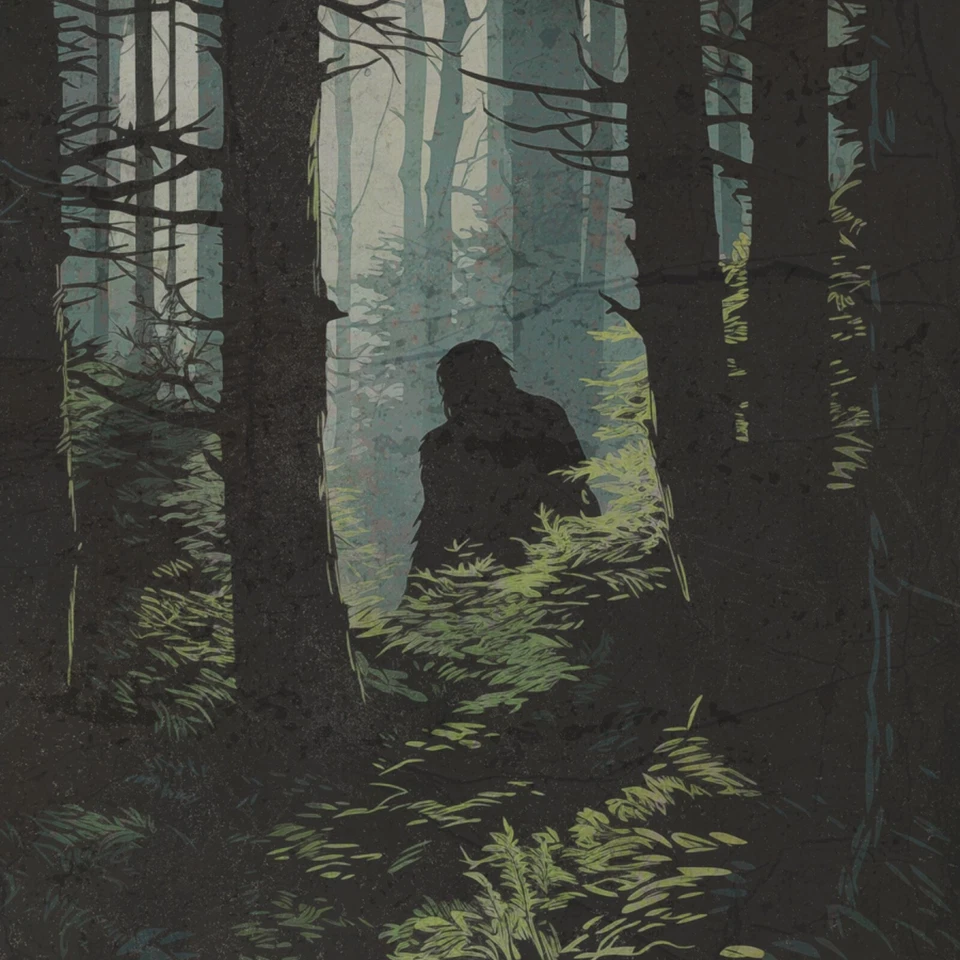 Vintage BIGFOOT POSTER, SASQUATCH Forest Wall Art, Scary Cryptid Yeti Tree Decor - Image 2 of 4