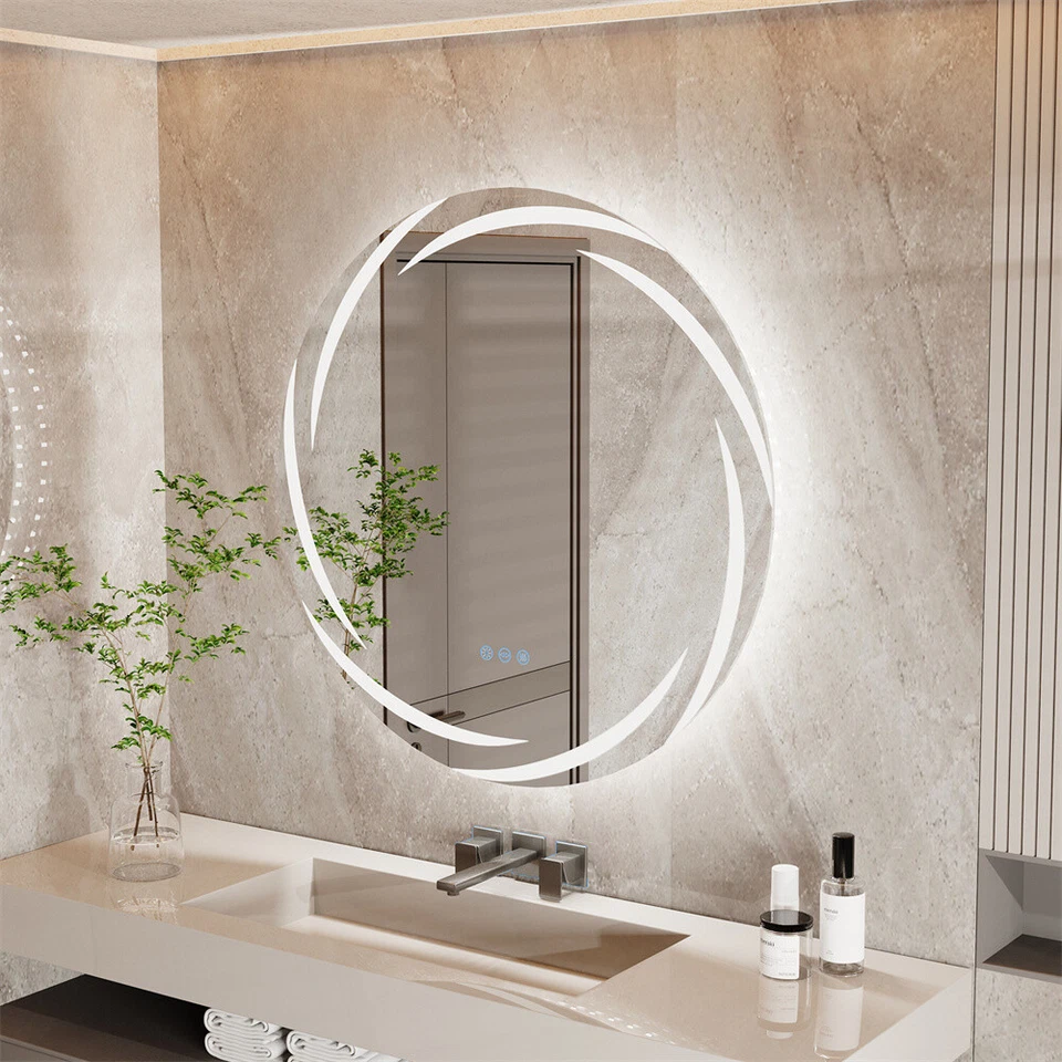 Smart LED Backlit Bathroom Round Mirror with Lights HD Anti-Fog Dimmable Memory - Image 3 of 4