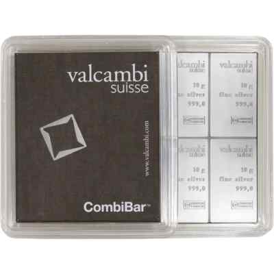 #ad Valcambi 10 x 10 Gram Silver Bar CombiBar 100 Gram Total In Assay Card $402.46
