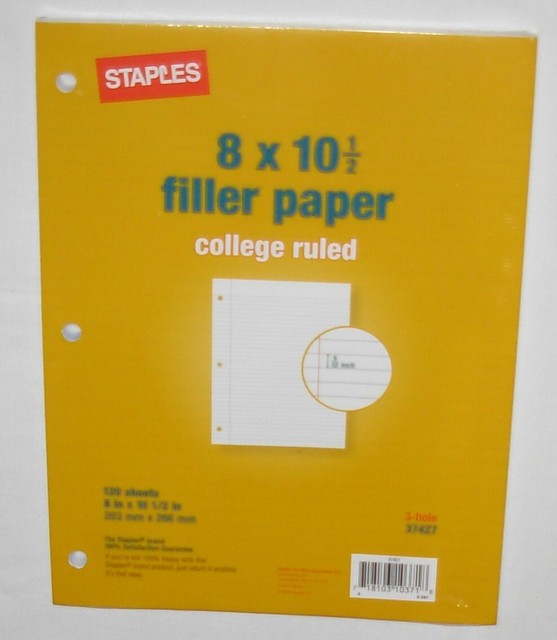 3pack Staples College Ruled 3 Hole Filler Paper 120 8x10.5" Total 360