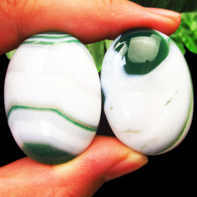 2Pcs 39x29x9mm Green White Onyx Agate Oval Cab Cabochon D94395