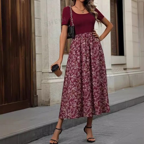 Damen Drucken Sommerkleid A-Linie Kleider Partykleid Midikleid Freizeitkleid DE - Bild 6 von 23