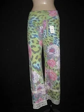 Claire Pettibone Yoga Pant Loungewear Jungle Rose Leopard Lace XL $115 PrintFlaw