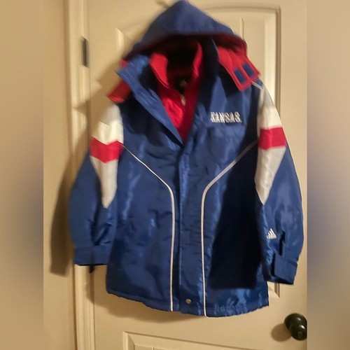 *University of Kansas, KU Jayhawks, boys heavy Adidas coat size Large 14/16 blue - Picture 2 of 9