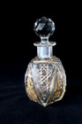 Antique French Art Nouveau cut glass gilt decoration perfume bottle c 1870