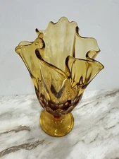 Fenton Amber Ruffle Vase Vintage MCM