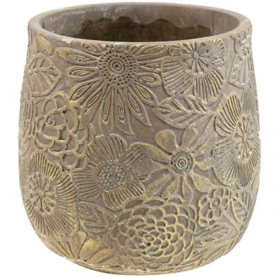 Keramik Blumentopf Gold-Blüten Ø13,5cm H15cm Deko Landhausstil Übertopf