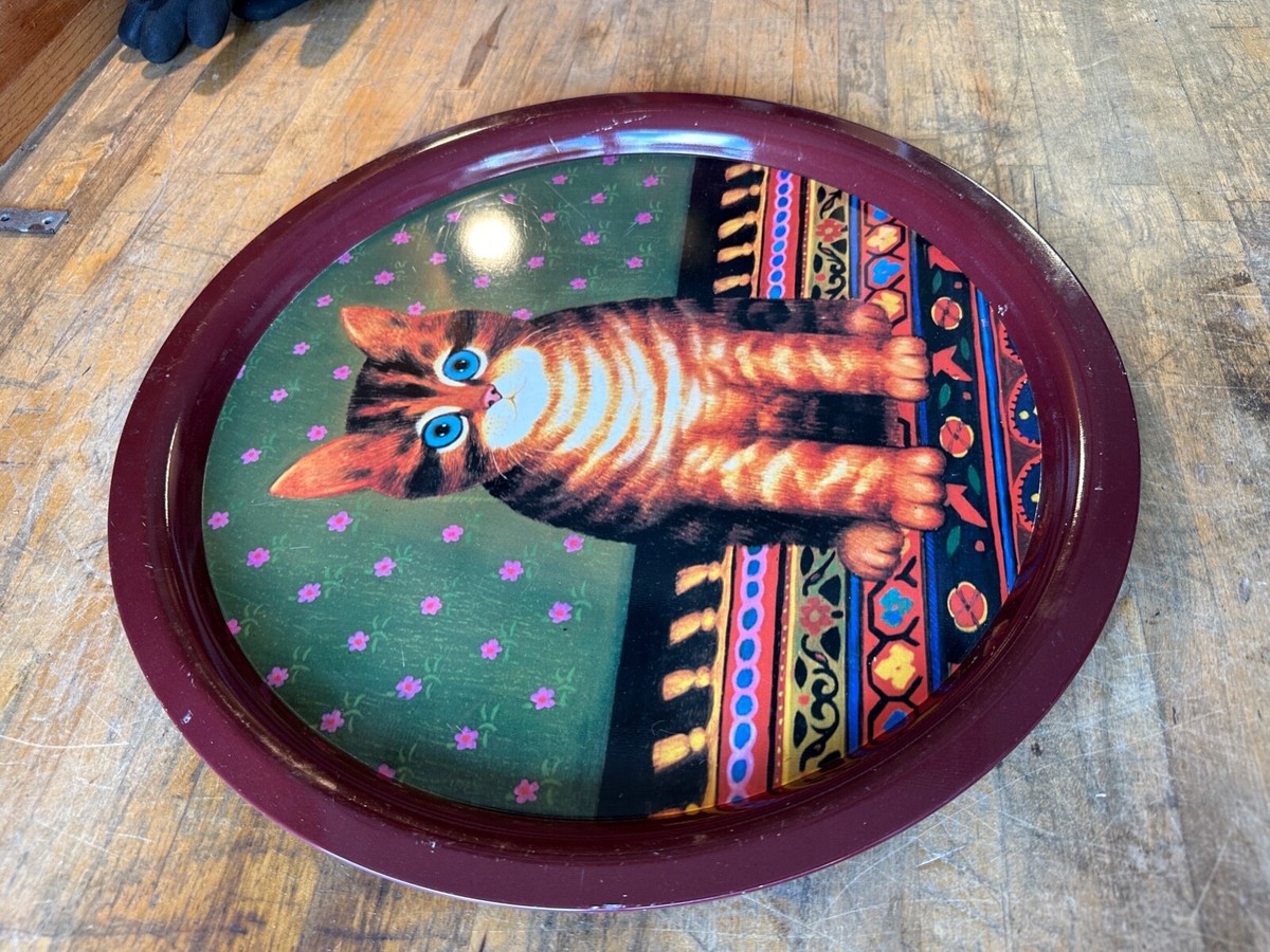 Rare Martin Leman Tin Cat Serving Tray Cute Folk Great Colors 16
