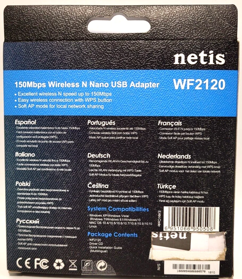 Netis WF2120 150Mbps Wireless N Nano USB Adapter Windows, MAC, Linux *NEW* - Image 2 of 3