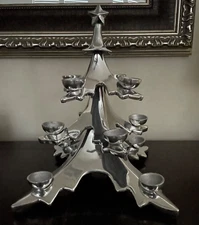 Silver Metal Christmas Tree Candle Holder  14" Tall includes 12 Round Candles
