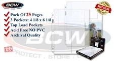 Lot of 25 New BCW Clear Album Pages 4x6 3 Pockets For Postcard Photos Coupons
