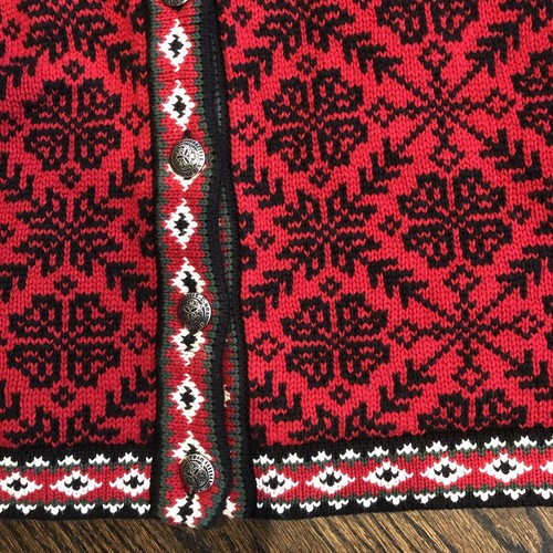 L.L. Bean Women's M Cotton SCANDINAVIAN NORWEGIAN Cardigan Red Sweater Heavy - Picture 2 of 6