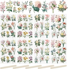 16 Sheets Rub on Transfer Stickers Minimalist Retro Flower Decals Waterproof Sti
