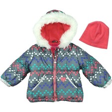 London Fog Toddler Girls Gray Heart Print Coat W/Beenie Size 2T 3T 4T