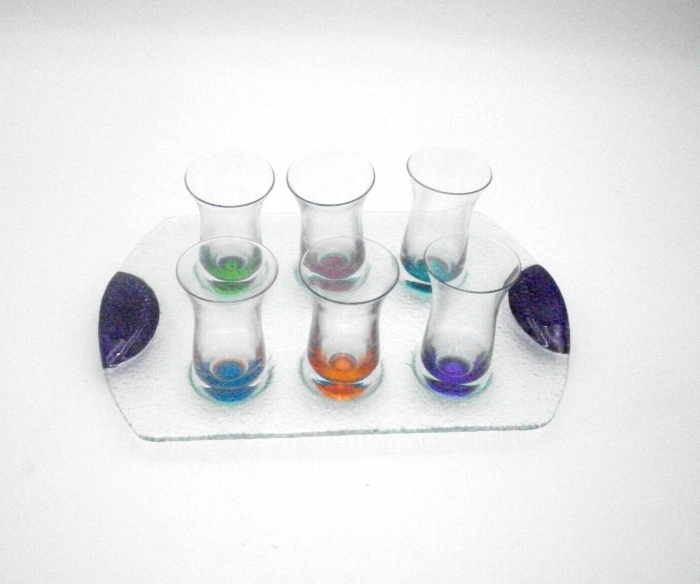 Fused Glass Cordial Set Dansk Spectra Set of 6 Glasses on Tray eBay