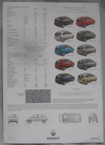 June 1998 Renault Scenic Alize Brochure - Picture 3 of 3