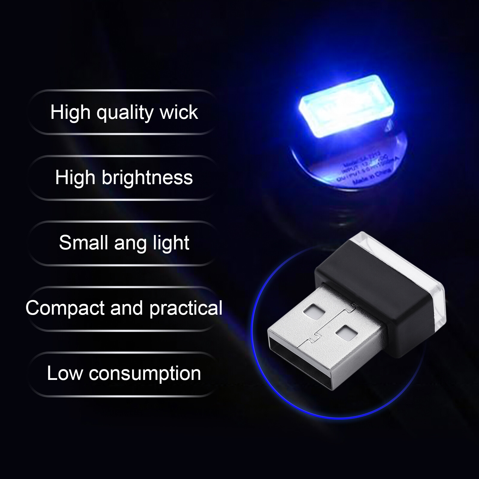 3x Mini Blue LED USB Car Interior Light Neon Atmosphere Ambient Lamp