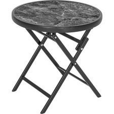 Bistrotisch mit Marmorplatte Terrassentisch Balkontisch grau marmoriert Ø 45 cm