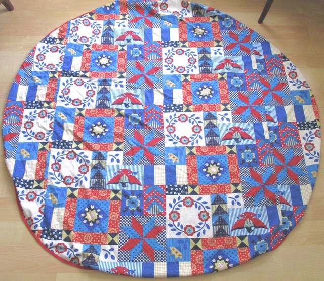 Vtg 70s JCPenney RWB Americana Eagle Patchwork Quilt Print Tablecloth